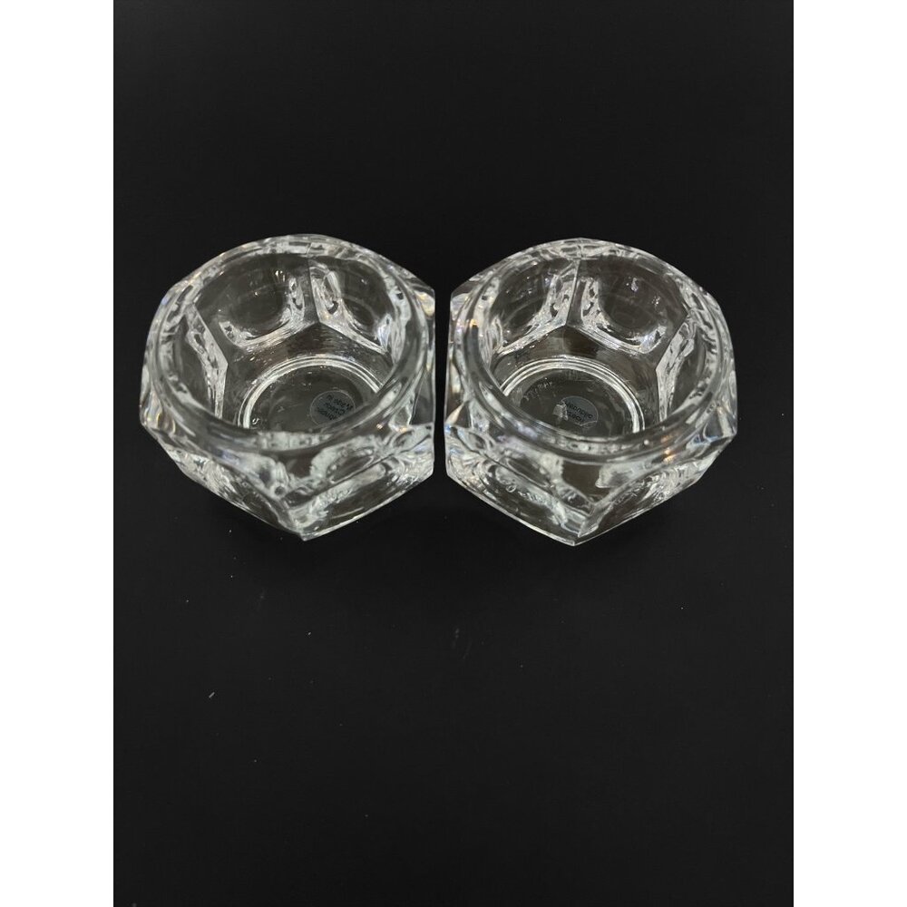Vintage Elements Czech Crystal Candle Holders Pair 3.5" Faceted Glass Votive Lat